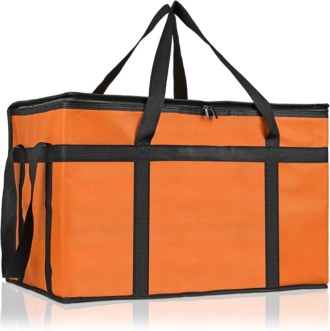 PEASUG Insulated Bags for Food Delivery, XXXL Pizza Delivery Bags, Large Capacity Cooler Bag Keep Food Warm for Grocery Shopping and Catering, Foldable, Heavy-Duty (Orange)