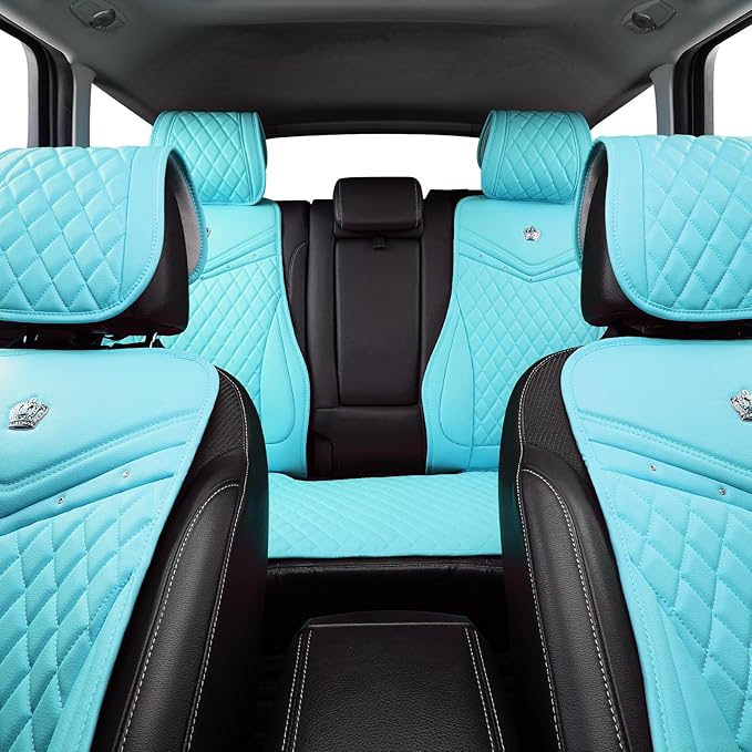 Flying Banner car seat Covers seat Cushions Luxe Fit Faux Leather Easy Installation Vehicles Non Slip Premium (Solid Mint Green, Full Set)