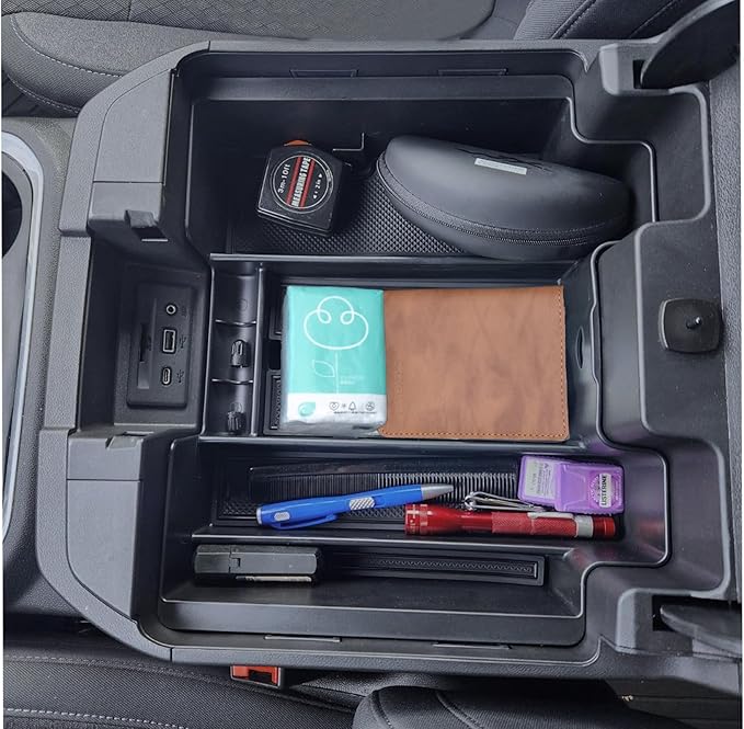 TOPINSTALL 4 Compartments Full Size Tray Compatible with 2019-2022 GMC Sierra Chevy Silverado 1500 and 2020-2023 Silverado/Sierra 2500HD 3500HD Full Console w/Bucket Seats ONLY