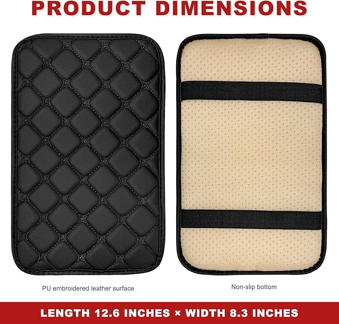 Car Center Console Cushion Pad, Anti-Scratch PU Leather Auto Armrest Seat Box Protector, Waterproof Arm Rest Protection Cover Interior Decoration for SUV Sedan Truck (Black)