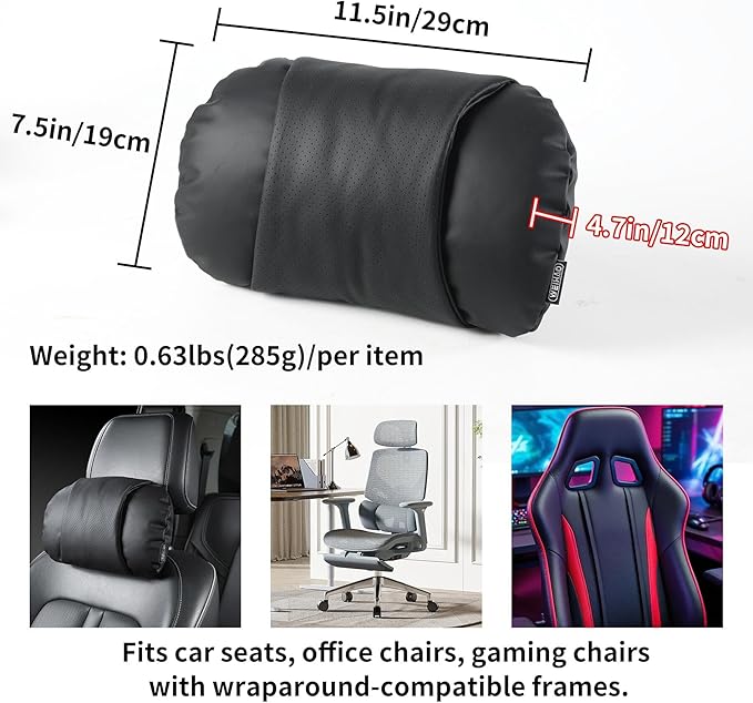WEIHAO Car Neck Pillow with Adjustable Straps, Ergonomic Head Rest Pillow for Car Seat, Soft Leather Headrest Pillow Car Neck Support Pillow for Driving Office Gaming Chairs Neck Pillow (Black-2PCS)