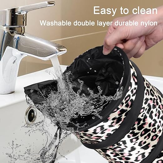 Car Trash Can, 2 Packs Mini Collapsible Car Trash Bin for Front Back Seat, Pop up Car Garbage Can, Portable Car Trash Bag Hanging for Vehicle SUV Rv Truck Accessories Interior, Leopard Print