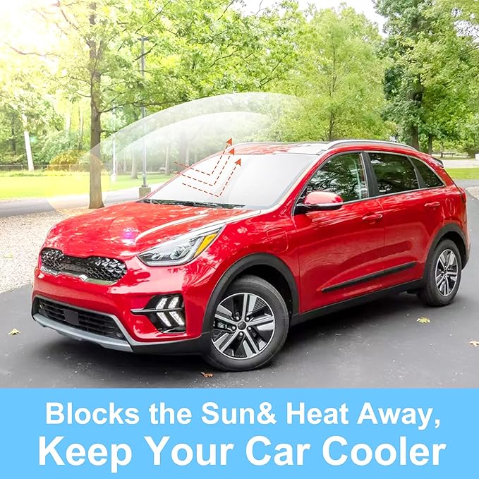 Windshield Sun Shade Custom Fit for 2017 2018 2019 2020 2021 2022 Kia NIRO Accessories Foldable Sunshade Sun Blocker Protect Car from Sun Rays & Heat Damage Keep Car Cooler