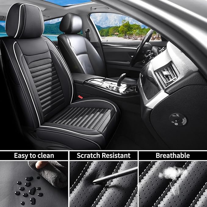 Car Seat Covers Full Set Fit for Toyota Corolla 2000-2026, Premium Faux Leather Car Seat Protector, Breathable, Anti-Slip, Comfortable & Durable (Black&White,Full Set)
