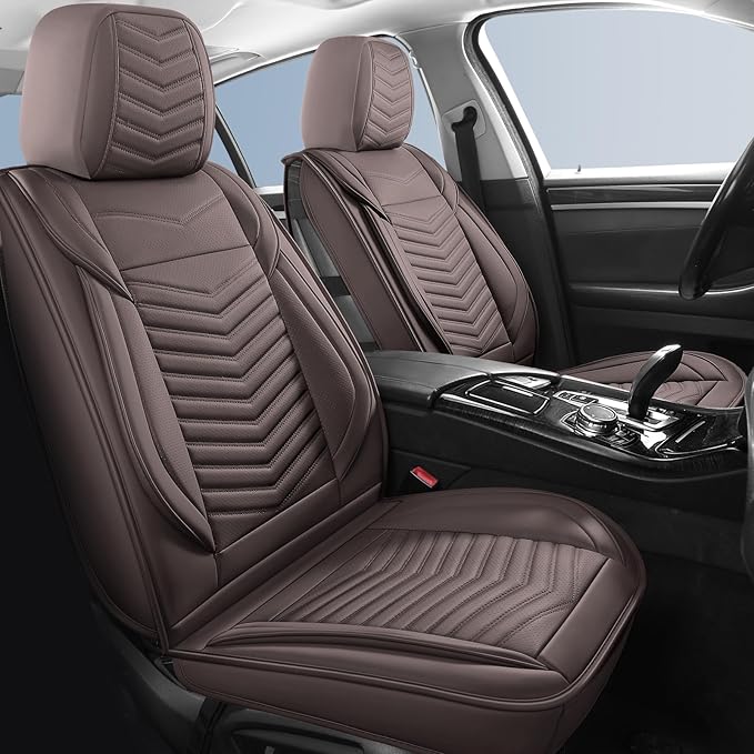 Nappa Leather Car Seat Covers Full Set, Brown Car seat Protector 5 Seats, Waterproof Car Seat Cushion, Universal Automotive Seat Covers Fit for SUV Truck Pick-up Sedan, Front and Rear