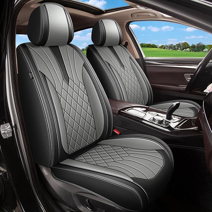 Car Seat Covers Front Pair for Subaru Legacy 1995-2024 2025 2026: Breathable Perforated Leather Seat Cover (Black&Grey)
