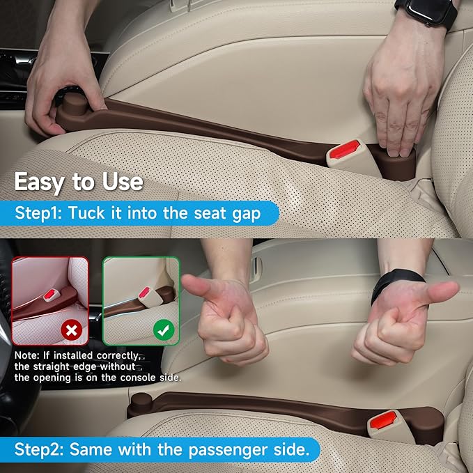 Givifive Car Seat Gap Filler Set of 2, 3IN1 Seat Side Gap Filler Plug with Storage Slot & Hook Function, Soft Foam Universal Fit Car SUV Truck Fill Gap Between Seats Console Organizer（Narrow Brown）