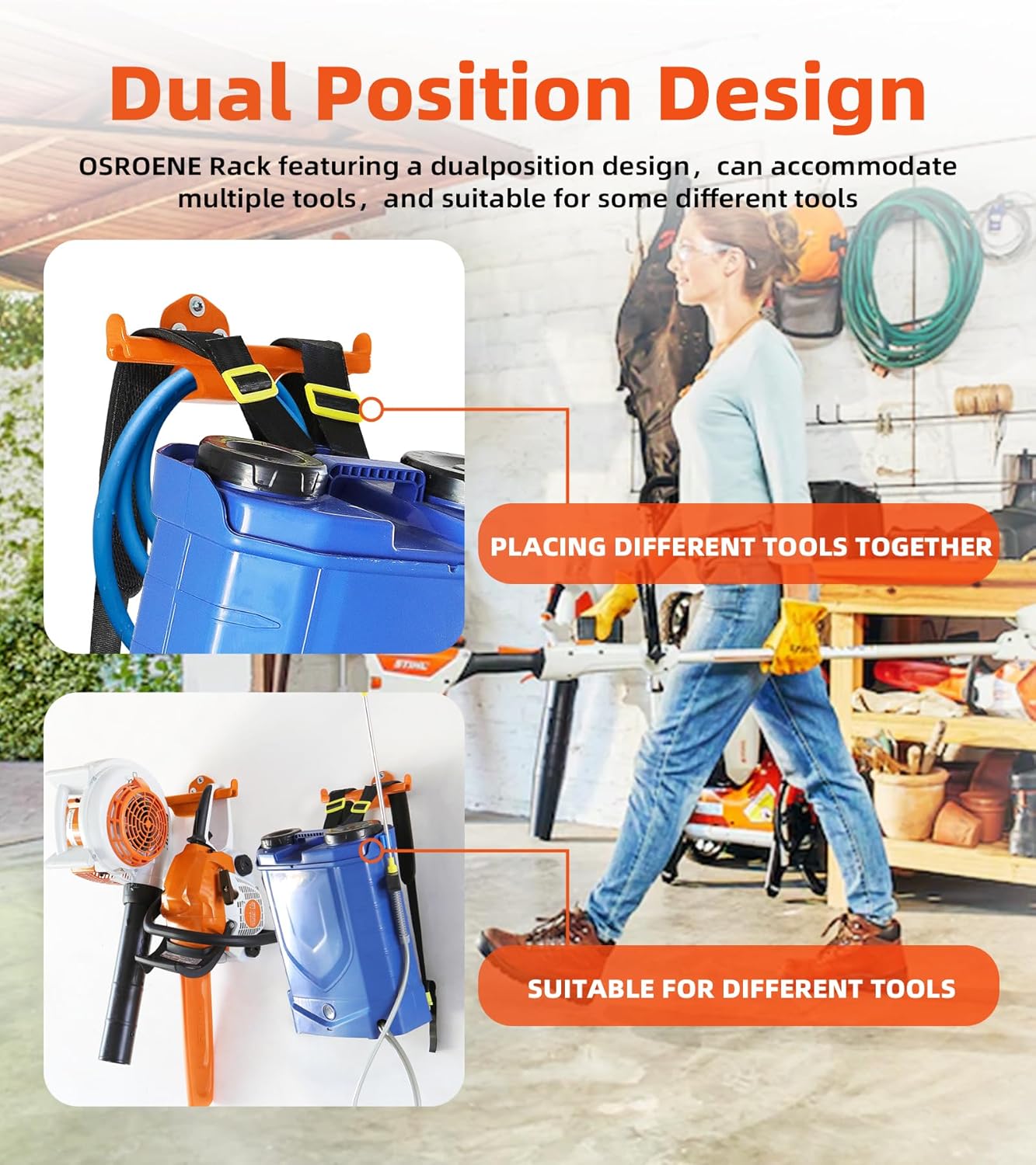 Backpack Leaf Blower Hanger, 2 Pack Backpack Sprayer Wall Mount, Heary Duty Chainsaw Wall Mount Stand Accessories Garage Organization Storage