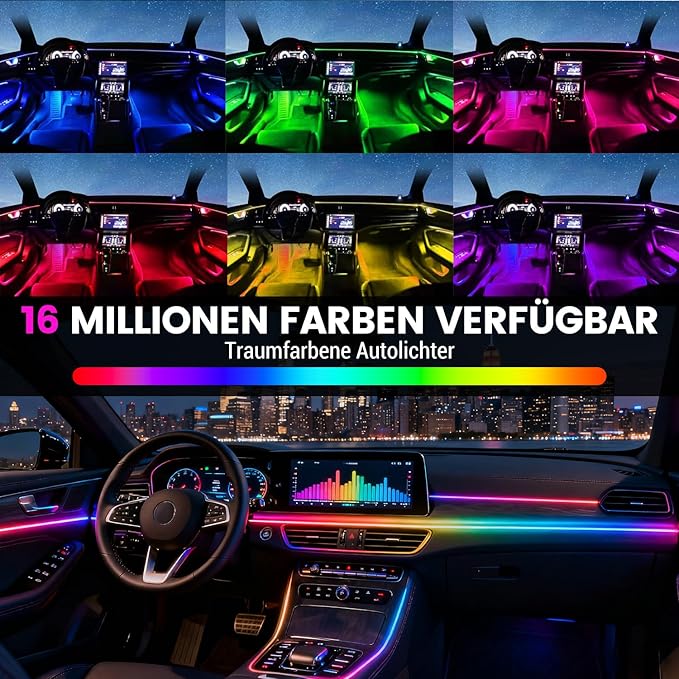 HMYC Dream color Acrylic Interior Car Lights, 2 Pieces 110cm/43.3inch 128 Colorful Car LED Strip Light RGB Fiber Optic Rainbow Ambient Lighting bar, Universal Decoration Dynamic Atmosphere Neon Lights
