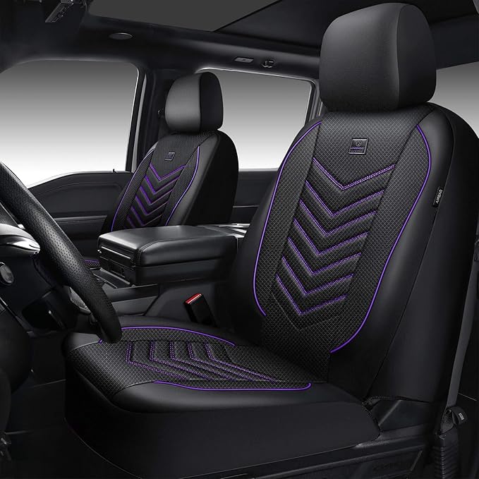 CAR PASS 3D Foam Mesh Leather Car Seat Covers Front Seats, Breathable Front Seat Cover for Cars, Comfortable Universal Fit for SUV Truck Sedan Automotive Anti-Slip Airbag Compatible, Black and Purple