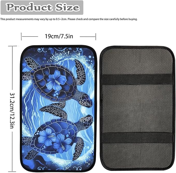 Dreaweet Blue Sea Turtle Armrest Cover for Car Center Console,Turtle Car Accessories for Women Men Soft Car Armrest Cover Pad Universal Center Console Replacement for Car Truck SUV Sedan