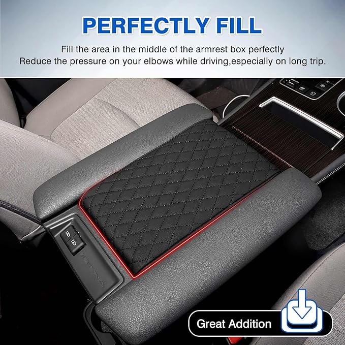 Autorder Center Console Cover for Toyota Sienna 2021-2025 2026 Accessories Memory Foam Armrest Cushion with Anti-Scratch Leather Protector Covers Black