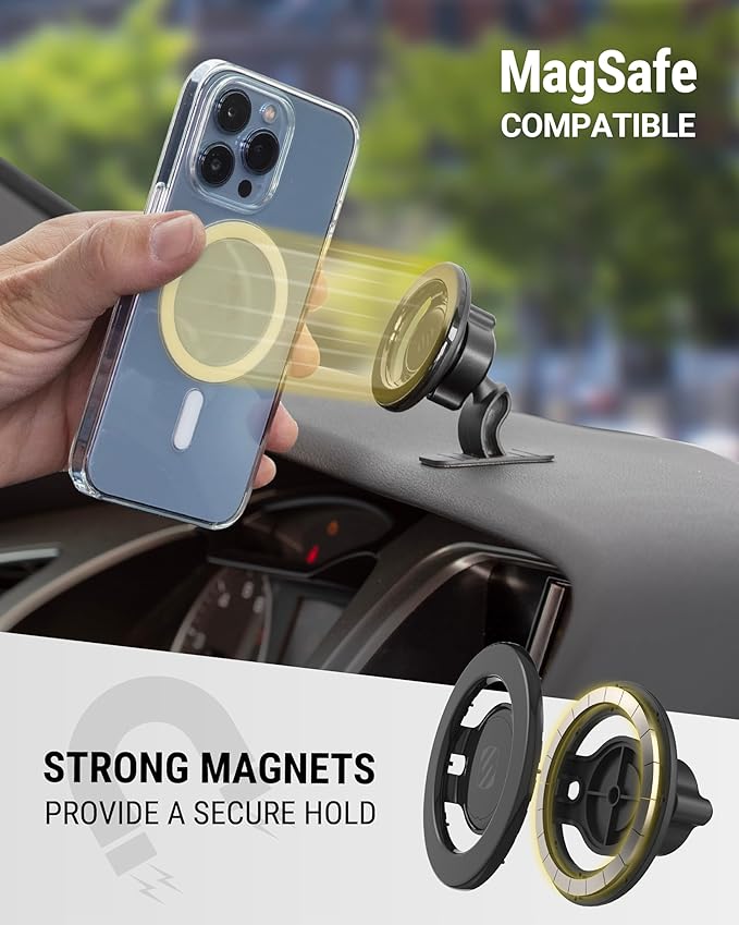 Scosche MagicMount Select MagSafe Car Mount for iPhone, Strong Magnetic Phone Holder for Car Magnet Phone Mount with 360° Rotation for Dashboard/Vent Compatible with iPhone 17/16/15/14 Pro Max Android