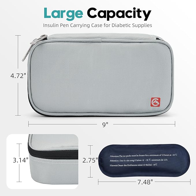 ALLCAMP Insulin Cooler Travel Case TSA Approved, Diabetic Medication Cooler Bag with 4 Ice Packs & Multi-Layer Storage, Portable Medical Cooler with Insulation Liner(Light Gray)