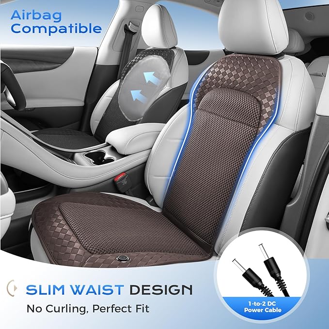 Coverado Summer Cooling Car Seat Cushion, 12V-24V Dual Blowing & Suction Ventilated Pad with 8 Turbo Fans, 3-Speed Adjustable Universal Fit for Hot Weather Car, SUV, Truck & Van-Brown