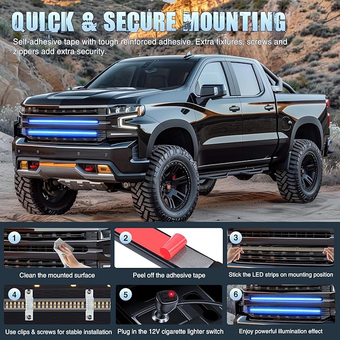Nilight 2PCS 24 inch Truck Grille Strobe Lights Strip 384 LED Emergency Light Blue Flexible Side Flashing Warning Caution Safety Waterproof Lighting Kit for Trucks Tow Plow Construction Vehicles