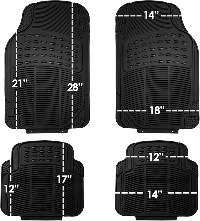 FH Group Trimmable Non-Slip Rubber Floor Mats Full Set - Universal Fit for Cars Trucks and SUVs (Black) F11305