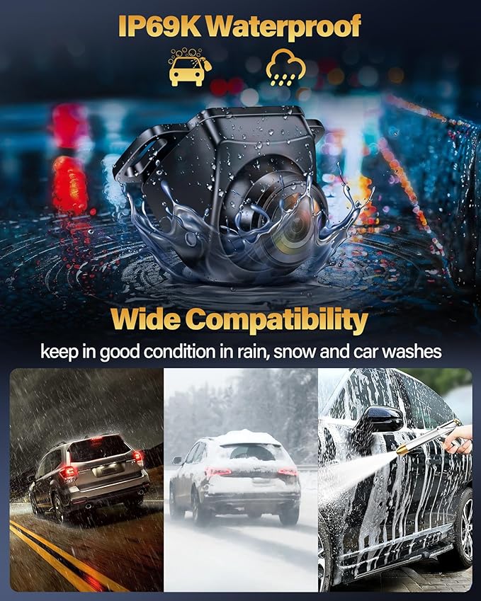 【Upgrade 180°Wide Angle】 Backup Camera AHD 1080P Back up Camera for Cars Super Night Vision 360° Rotatable Front/Side/Rear View Camera IP69K Waterproof Reverse Camera No-drillling Install