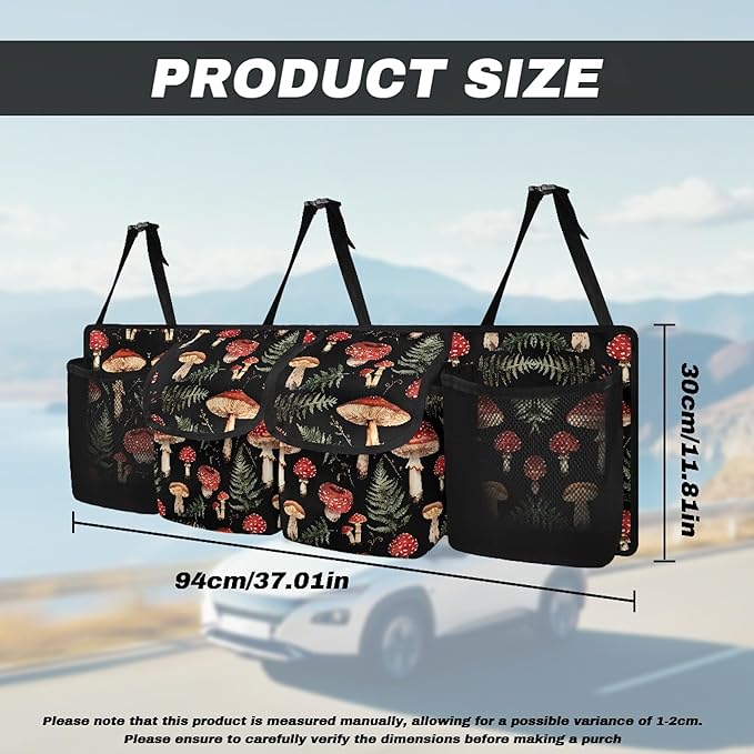 Mushroom Back Trunk Seat Organizer for SUV, Sedan, Van, Oxford Cloth, Equipped with Robust Elastic Net, Hanging Car Storage Organizer with Lids, Easy to Clean & Install In All Vehicles