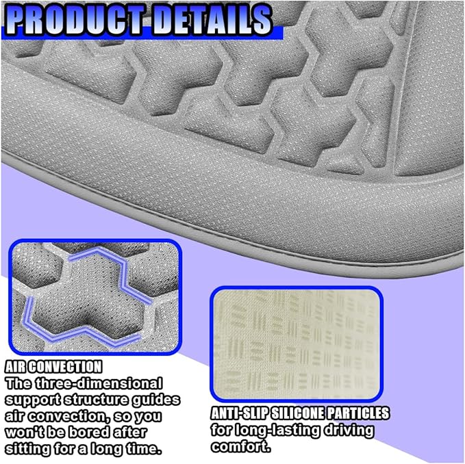 Car Seat Cushion, Comfort Cool Ice Silk Fibers Automotive Front Seats Pad, Non-Slip Breathable Auto Guard Seat Cushion, Drivers Seats Protector Covers for Vehicle, Home, Office (Grey)