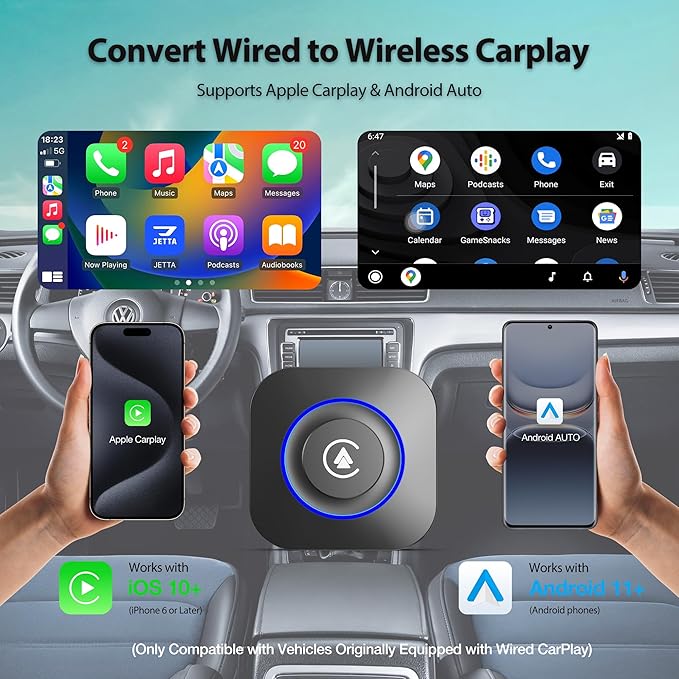 Magic Box Wireless CarPlay Adapter, 2026 AI Box Android Auto Supports Strea-ming Video for TikTok/YouTube, USB for Offline Media, Screen Mirroring Car Adapter for Factory Wired Car Play