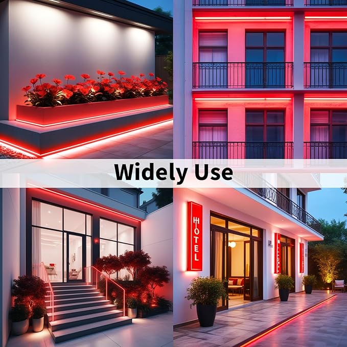 iNextStation 12V Red LED Strip Lights 16.4FT, Flexible Silicone Neon Rope Light with Power Adapter, Waterproof, Cuttable, Dimmable & Linkable, LED Lights Strip for Bedroom, Cabinet, Kitchen(with Plug)
