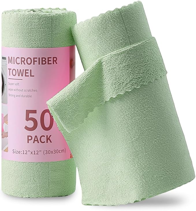 Jessy Home 50 Pack Microfiber Cleaning Cloth Roll,Reusable Paper Towels,12"x12" Tear Away Towels,Durable,Scratch Free,Lint Free Microfiber Rags for Car,Kitchen Garage,Home
