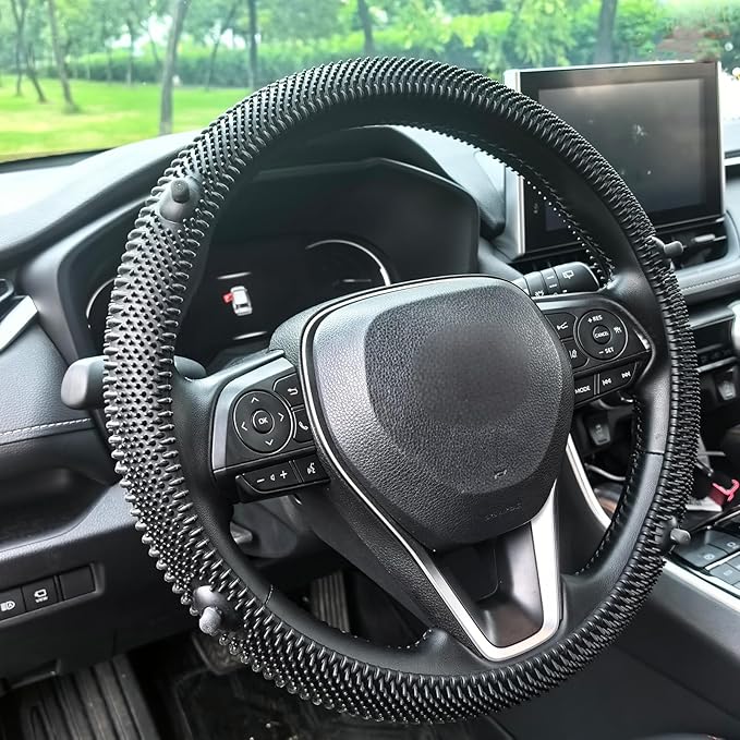 Silicone Steering Wheel Cover - Massage Grip Steering Wheel Cover Anti-Slip Universal Car Steering Wheel Covers for Women Men Fits 14-15 Inch (Black with realease)