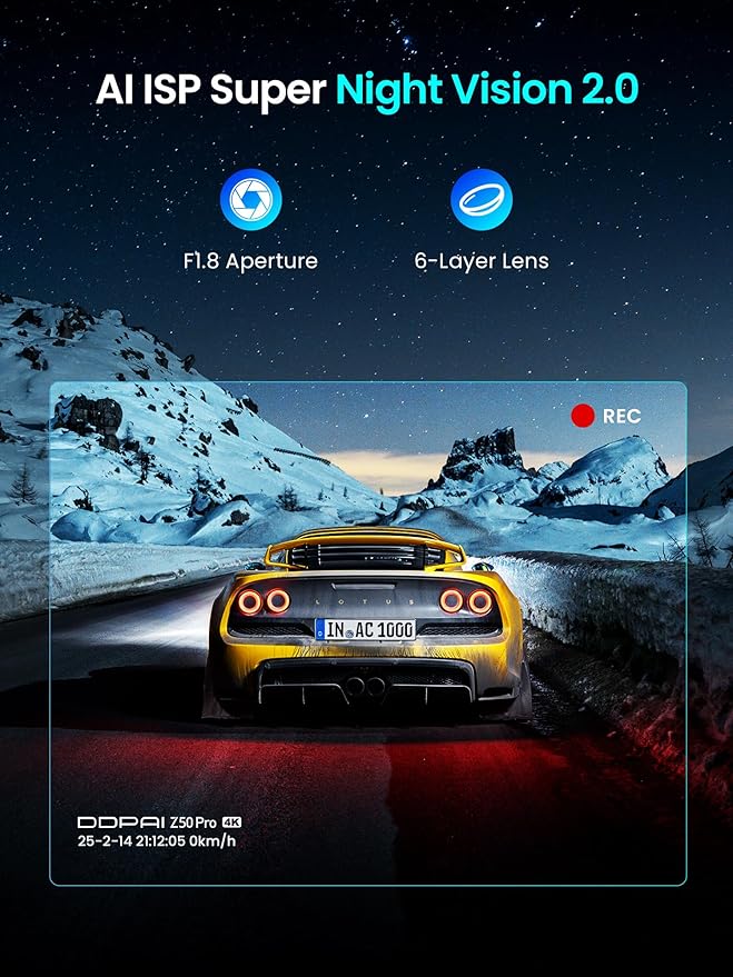 DDPAI Dash Cam Front and Rear, 4K+1080P Car On-Dash Mounted Cameras, Dashcam Included 64GB Card, Built-in 5G WiFi 6, GPS, 3'' IPS, AI ISP Night Vision, 48H Parking Mode, Loop Recording, ADAS, Z50 Pro