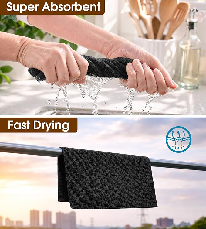 KitchLife Microfiber Cleaning Cloth Roll, 200 Pack - Tear-Away Microfiber Paper Towels, Lint-Free, Reusable, Washable for Kitchen, Car, Dishes, and Sensitive Surfaces (Black)