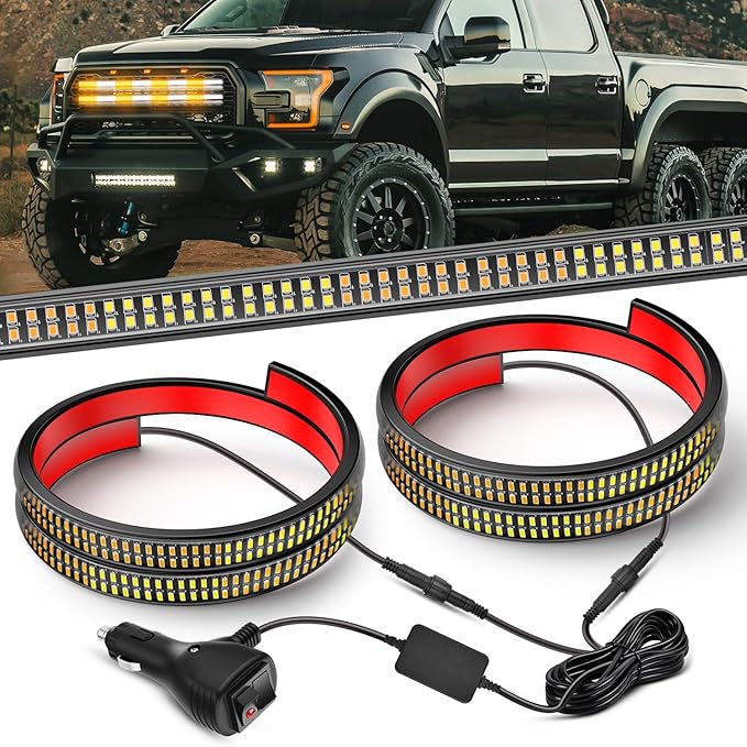 Nilight 2PCS 24 inch Truck Grille Strobe Lights Strip 384 LED Emergency Light Amber White Flexible Side Flashing Warning Caution Safety Waterproof Lighting Kit for Trucks Tow Plow Construction Vehicle