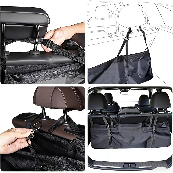 Car Trunk Organizer Hanging Bag, Waterproof Backseat Storage for SUV Jeep Truck Minivan, Black, 35.4 x 11.2 Inches, Foldable