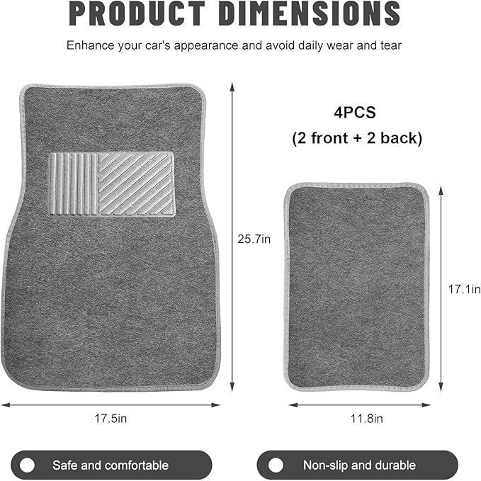 Sun Walker 4 PCS Car Floor Mats, Waterproof Anti-Slip Front & Rear Car Carpets with Driver Heel Pad, All Weather Floor Protective Pads Universal for SUVs Trucks Sedans Vans (Gray)