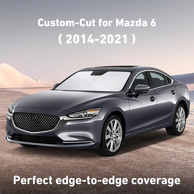 EcoNour Windshield Sunshade Compatible for Mazda 6 2014-2019 2020 2021, Sun Visor for Front Windshield & Window Sun Shade Cover, UV Heat Blocker & Protector, Car Accessories