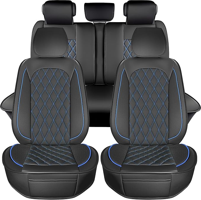 LINGVIDO Car Seat Covers Full Set (5 Seats) - Premium Perforated Nappa Leather, Waterproof Shield, Omni-Adapt Fit SUVs Sedans, Ultimate Family & Pet Protection