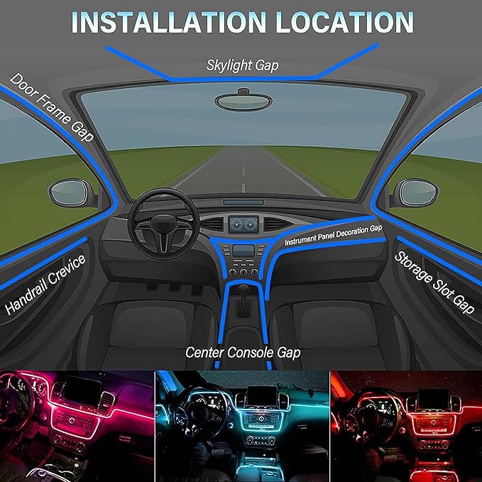 Monster Bluetooth Sound Reactive RGB Fiber Optic Car Interior Lighting Kit, Use Remote/Downloadable App to Customize, Sound-Reactive Mode, Easy Installation, 13ft Cable/12V Adapter Included, 4-Pack
