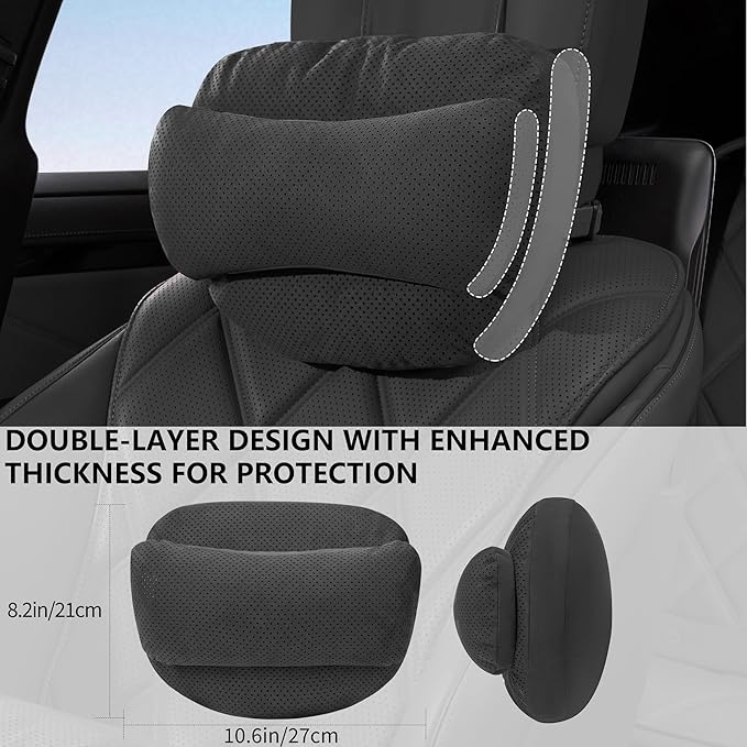 2 Pack Car Headrest Pillow for Neck Support, Softness Car Headrest Pillow for Driving with Adjustable Strap, Ergonomic Car Neck Support Pillow for Car Truck Sedan Home Office (Black)