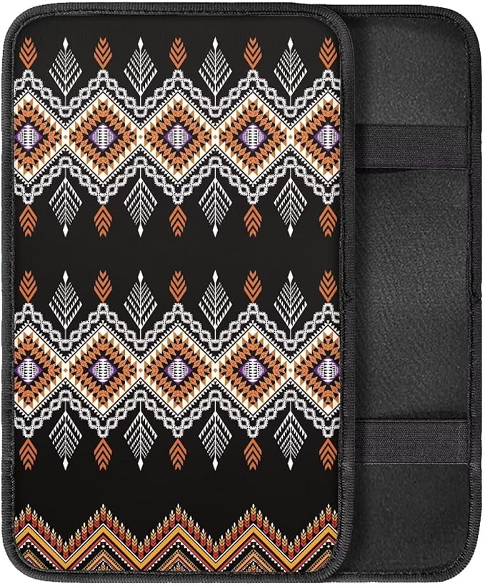 Center Console Armrest Cover Pad for Most Vehicle, Aztec Tribal Durable Armrest Cushion Protector for SUV, Truck, Car, Universal Fit Car Accessories Interior