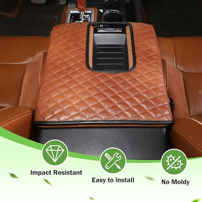 LLKUANG Car Center Console Armrest Cover Pad Fit for Toyota Tundra 2007-2021 Waterproof Leather Seat Armrest Box Cushion Pad Protector (Brown)