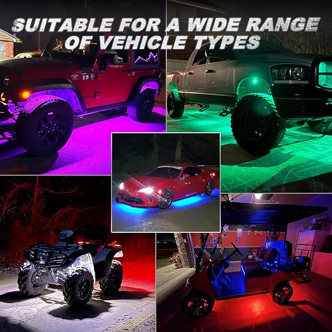 16Pods Heavy Duty Aluminum RGB LED Rock Lights for Trucks Pickup Jeep Gladiator Off-Road with APP/RF Remote, Segmented IP67 Waterproof Multicolor Underglow Accent Light 12V Plug and Play&Pre Wired
