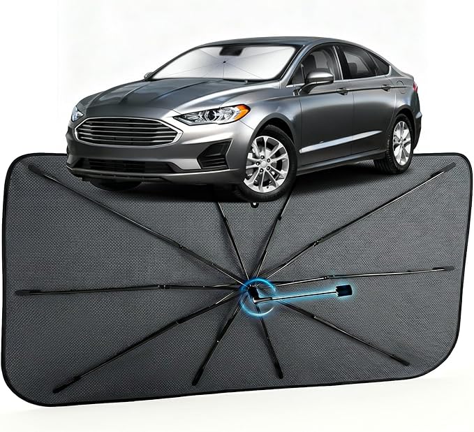 Car Windshield Sun Shade for Ford Fusion 2013-2021 –[Reflective Coated Fabric] Sunshade Umbrella for Front Window, Car Shades Sun Visor Keep Car Cool and Protects Interior, 1:1 Exact Fit