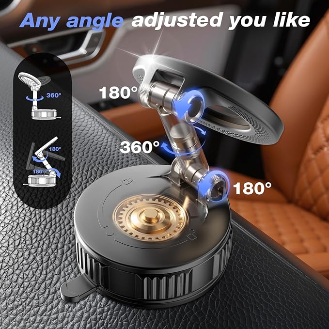 Vooii Phone Holders for Your Car for Magsafe (130+LB Strongest Ever Suction & 3000gf Magnetic) 360° Adjustable Vacuum Car Phone Mount, Car Phone Holder for iPhone 17 Pro Max 16 15 14 13 12 Air Plus