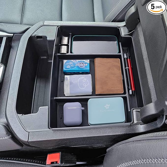 TOPINSTALL Power-Sliding Console Tray Compatible with 2021-2026 Chevy Tahoe/Suburban/GMC Yukon Accessories, Full-Size Armrest Organizer Black (Not for Standard Console with Charging Socket!)
