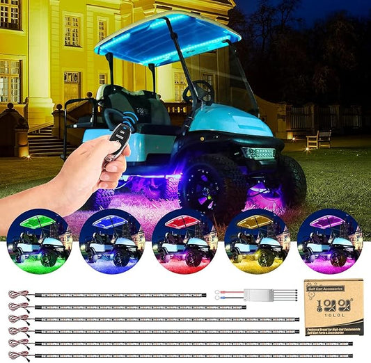 10L0L 6PCS Golf Cart Underglow LED Light Strip Kit with Canopy Lights, 22 Dream Color Modes Underglow LED Light Strip Control Music Sync IP67 12V-80V Input for Yamaha EZGO Club Car