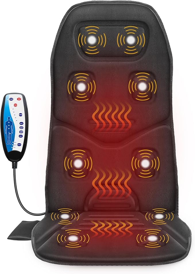 COMFIER Vibration Back Massager Seat Cushion with Heat,10 Motors Massage Chair Pad,Chair Massager for Pain Relief at Office/Home,Mothers Day Gifts for Mom Dad