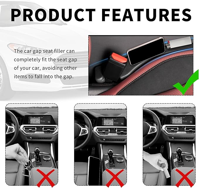 New Car Seat Gap Filler 2 Pack,Flexible Seat Gap Filler Strip to Avoid Dropping Items,Universal in Between Car Seats Catcher/Console Catcher for Cars Accessories Interior