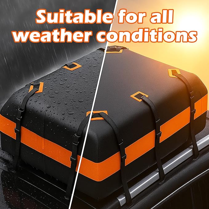 Rooftop Cargo Carrier, Car Top Carrier, Car Luggage Roof Storage Bag, Roof Storage for SUV, Waterproof Vehicle Soft-Shell Carriers,Long Straps, Anti-Slip Mat, Lock, PVC