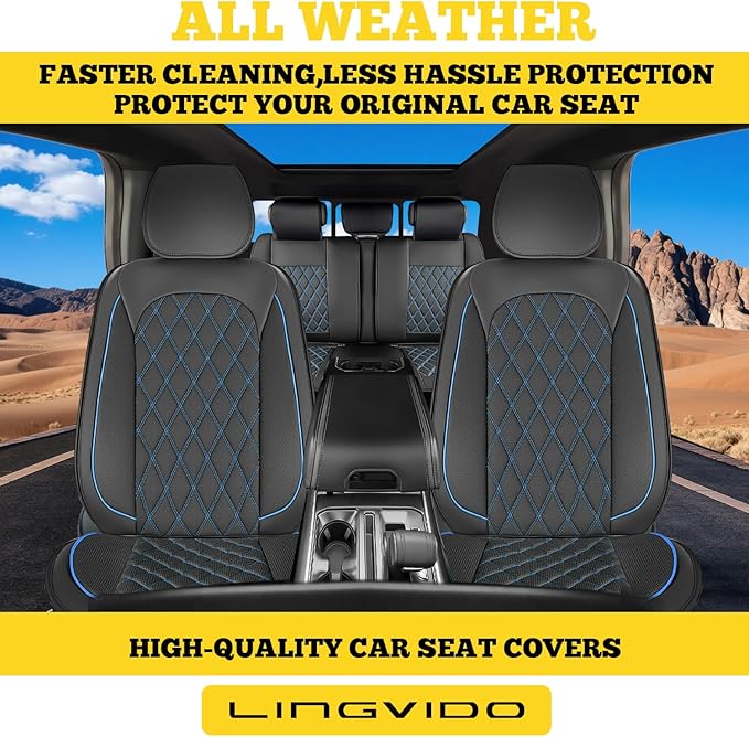 LINGVIDO Car Seat Covers Full Set (5 Seats) - Premium Perforated Nappa Leather, Waterproof Shield, Omni-Adapt Fit SUVs Sedans, Ultimate Family & Pet Protection