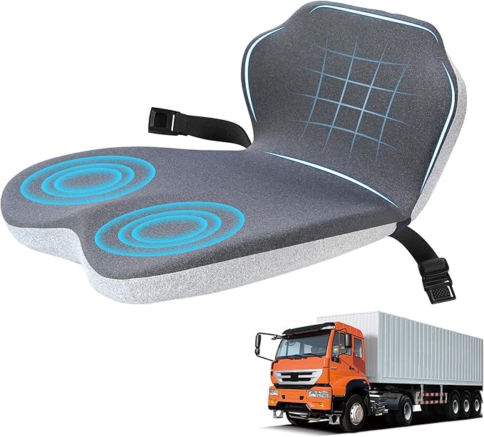 Memory Foam Truck Seat Cushion & Lumbar Support Set – Ergonomic U-Shape Tailbone Relief + L-Shape Back Cushion for Long-Haul Semi/Pickup Drivers Breathathable Cover Non-Slip Bottom Dark Gray