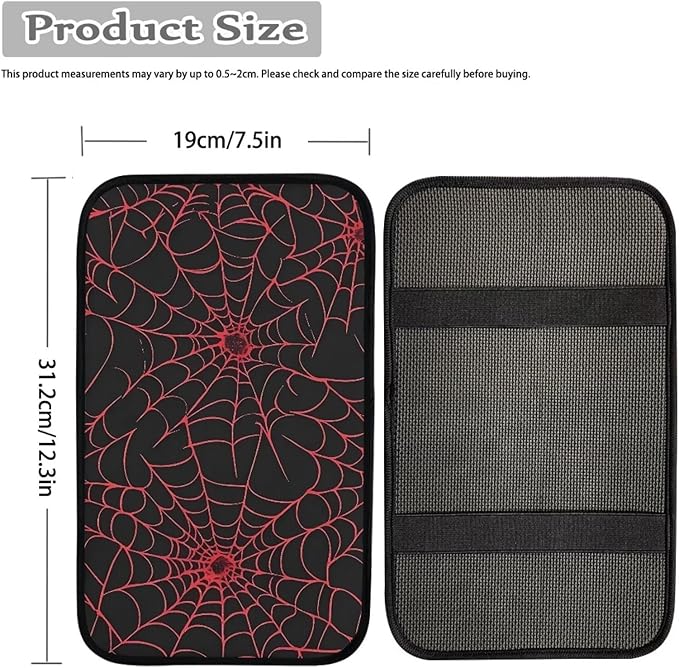 Dreaweet Red Spider Web Print Center Console Armrest Pad Cover Goth Car Accessories Interior Middle Console Cover Anti-Scratch Comfort Car Armrest Storage Box Mat
